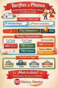 Tarifas Escuela Municipal de Música y Danza de La Puebla de Cazalla