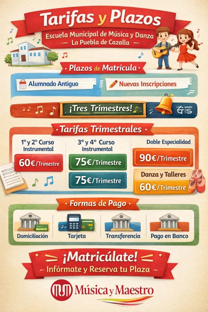 Tarifas Escuela Municipal de Música y Danza de La Puebla de Cazalla