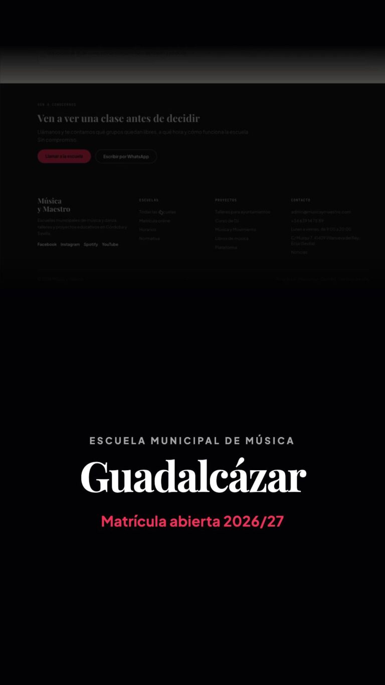 Rótulo Escuela Municipal de Música de Guadalcázar con el texto Matrícula abierta 2026/27