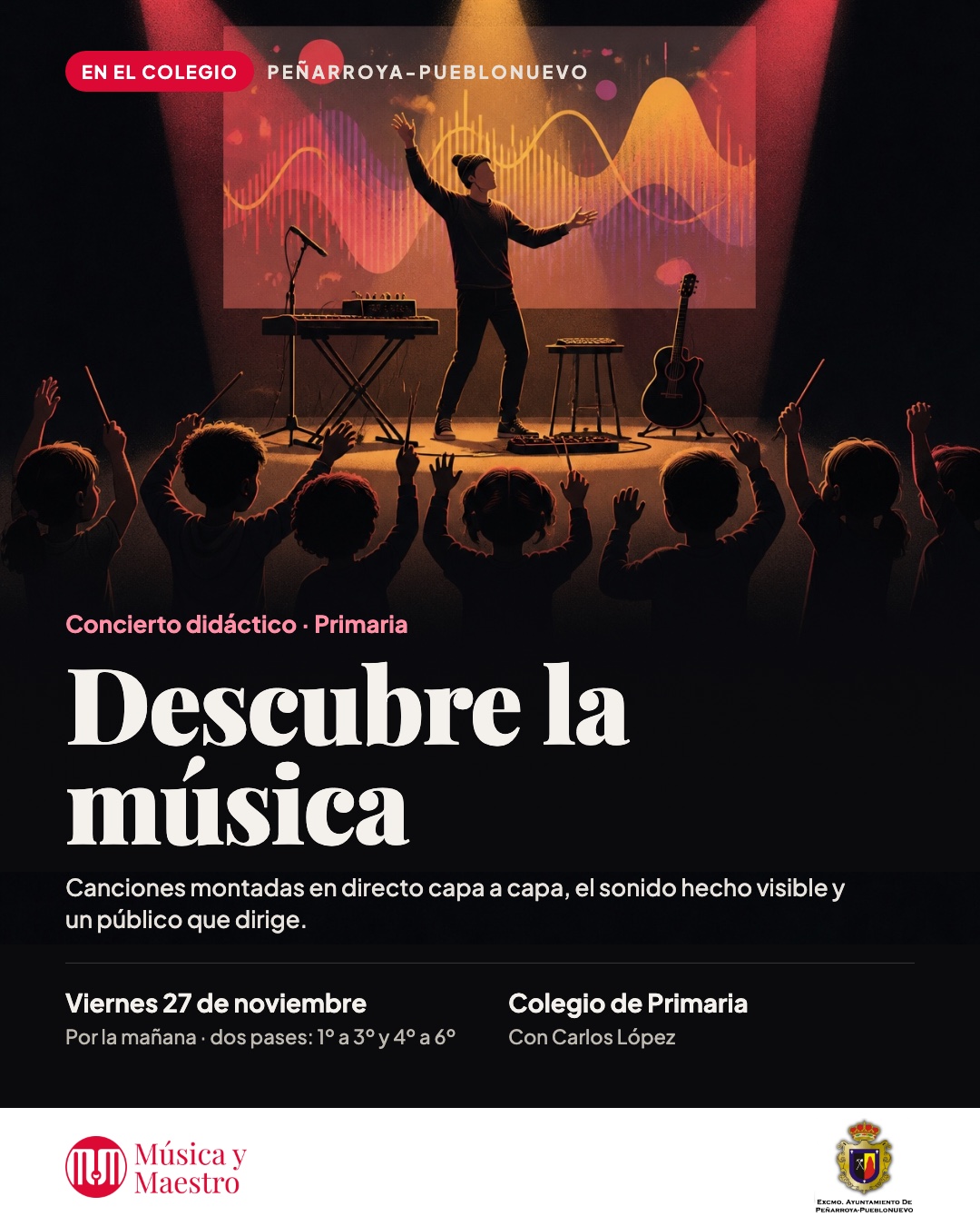 Cartel del concierto didáctico Descubre la música