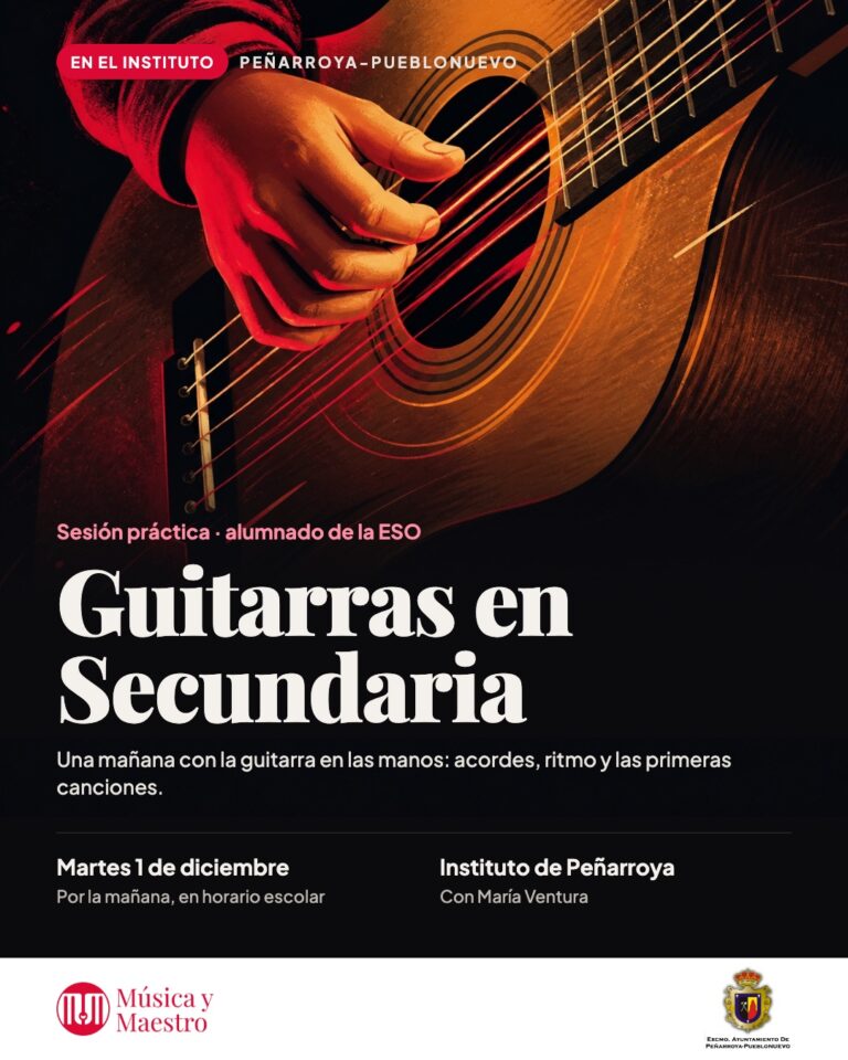 Cartel de Guitarras en Secundaria en el instituto de Peñarroya-Pueblonuevo
